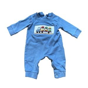Velani Classics Romper Baby Boy Blue Good Smocked Car Carrier SIZE 6M